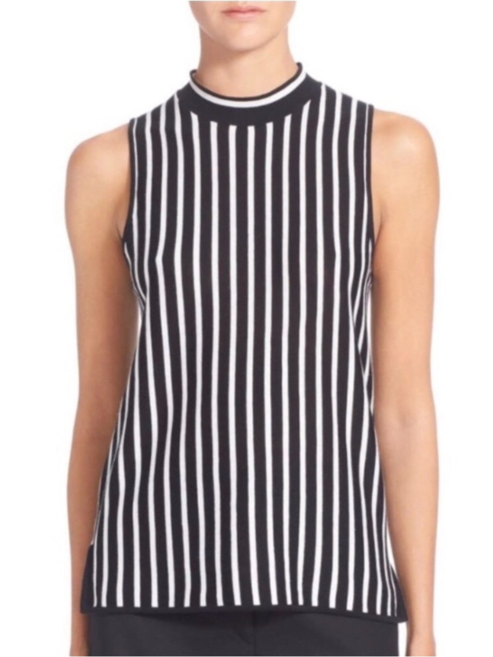 Rag & Bone Livvy Stripe Silk Cotton Blend Mock Neck Top XS